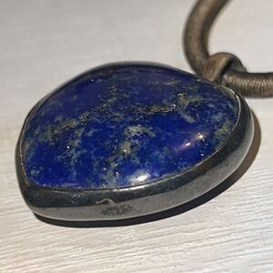 Vintage Silver Blue Lapis Lazuli Heart Pendent Rope Necklace/Choker